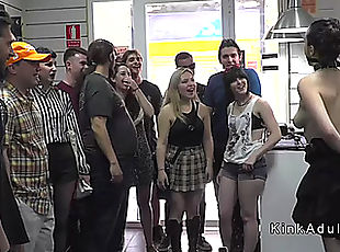 Large arse chick anal team-fucked in public